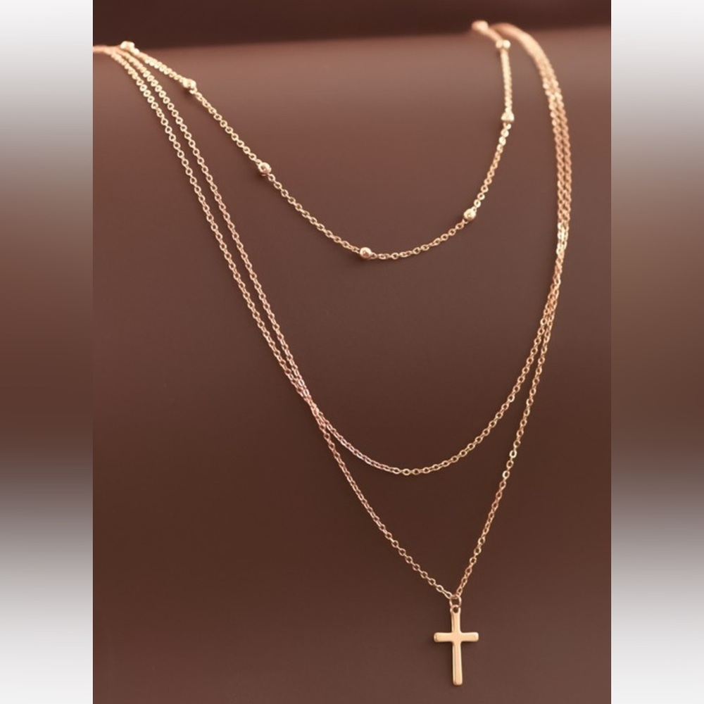 New 18k Gold Plated Layered Cross Necklace Dainty Faith Jewelry